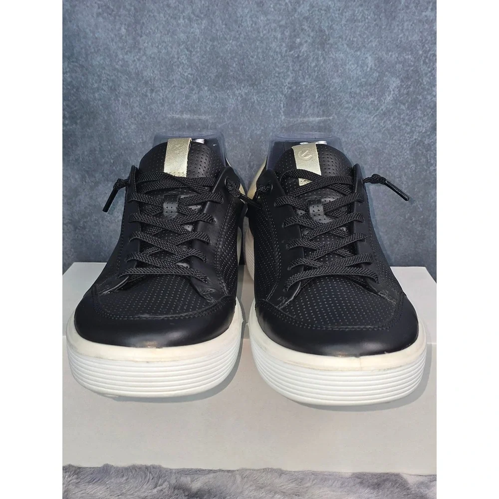 ECCO Soft 7 Sneaker Black Gold Perforated Leather Natural Motion Womens 11 EU 42